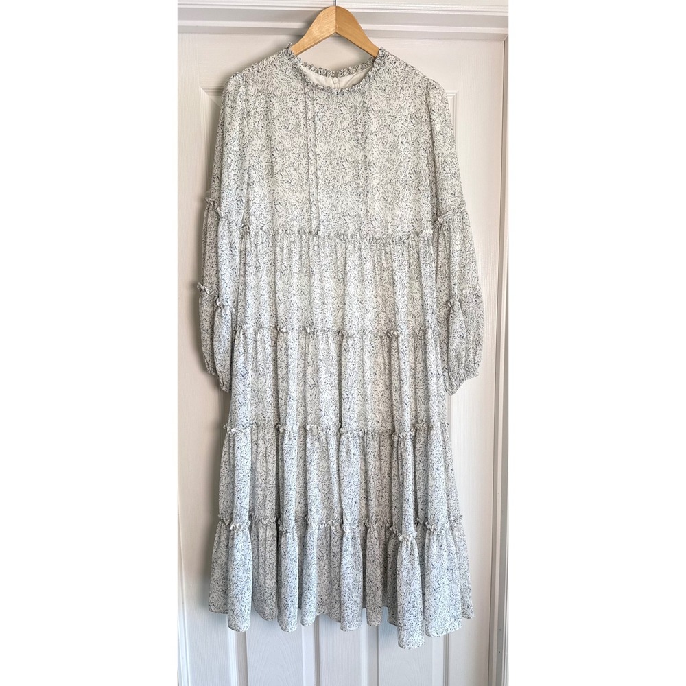 Dainty Jewells Courtney Toliver Dress Womens M White Blue Floral Tiered Midi